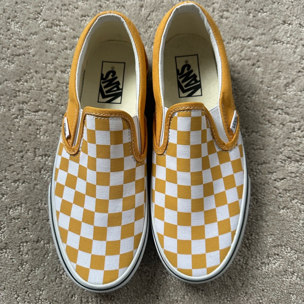 Vans Yellow and White Checkerboard Slip-Ons